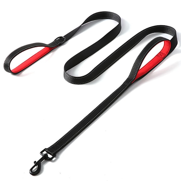 Dobbelthåndtaks hundekobbel for trening, kontroll, 2 håndtaks kobbel for store og mellomstore hunder, reflekterende hundekobbel med to håndtak, rød