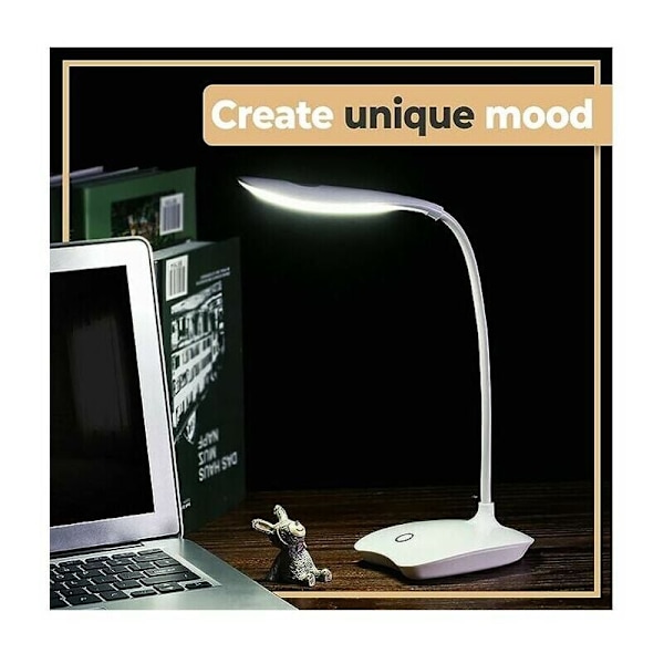 Flexibel LED-skrivbordslampa med taktil dimmer - 3 ljusstyrkenivåer, idealisk för läsning, arbete och studier