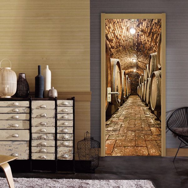 StyleA 77x200cm 3D Ovi Tarra Viinikellari Kuva Tapetit Trompe l'oeil Seinätarrat PVC Vedenkestävä Tapetit Makuuhuoneen Kylpyhuoneen Keittiön Koristeluun