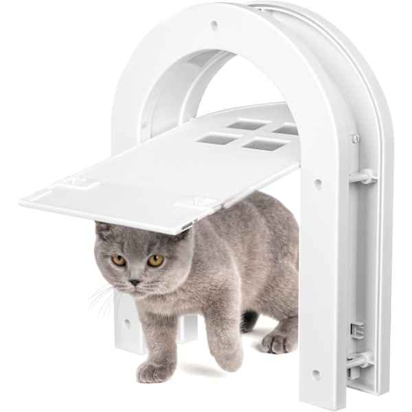 Kattlucka, tyst 2-vägs kattlucka, enkel installation, hållbar, låsbar husdjurslucka, lämplig för alla dörrar, frihet och säkerhet för din katt (vit)