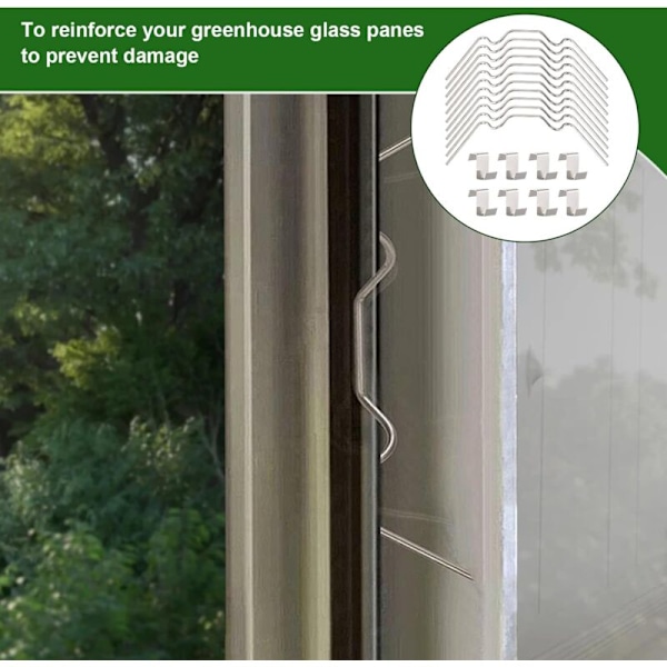 Set med 100 fästklämmor för växthusglas med 50 fästklämmor för växthusfönster och 50 Z z-klämmor för rostfri glasning
