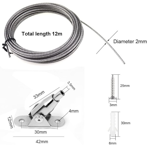 Brusergardinstålwire 10m x 2mm rustfrit stålwire PVC-belagt glat kædewire rustfrit stålwire til ophængning af gardiner billeder have p