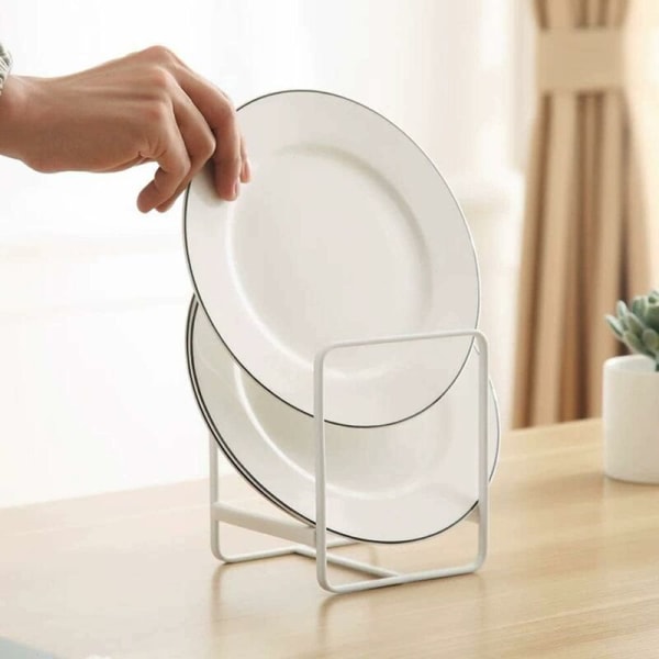 Tallerkenstativ-arrangør, 2 stk. 12*14 cm tallerkenstativer Vertikal metalopbevaring til tallerkener Døende stativ til køkkenbordskab Camper (hvid)