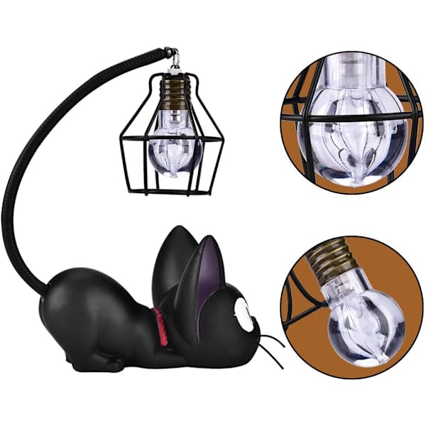 Dekorativ bordlampe, søt svart katt nattlys harpiks håndverk bordlampe rom skrivebord dekorative gaver (2 stk)