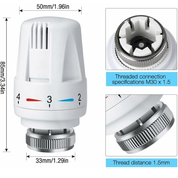 4 st radiatortermostathuvud, radiatortermostat TRV m30 x 1.5, radiatortermostatventil, radiatorventiler för värmesystem för men