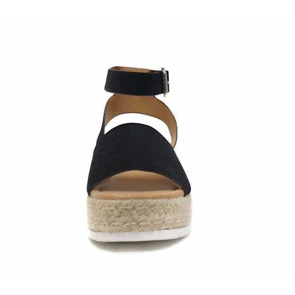 Fiskmunsandaler - Öppen tå spänne ankelrem - Espadrille platt kil - Casual sandaler