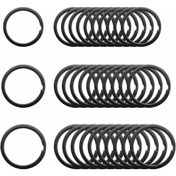 45 stk. flade nøgleringe i metal, splitringe i metal, nøglering i metal, sorte nøgleringe, flade nøgleringe i metal til organisering af nøgler (diameter 25mm 32mm 35mm), Fonepr