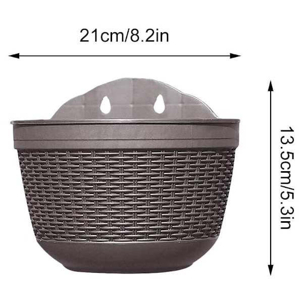 Set med 2 blomkrukor hängande i plast för balkong, staket, hängande väggkrukor med dränering och 4 krokar, 2113,5 cm, grå+kaffe