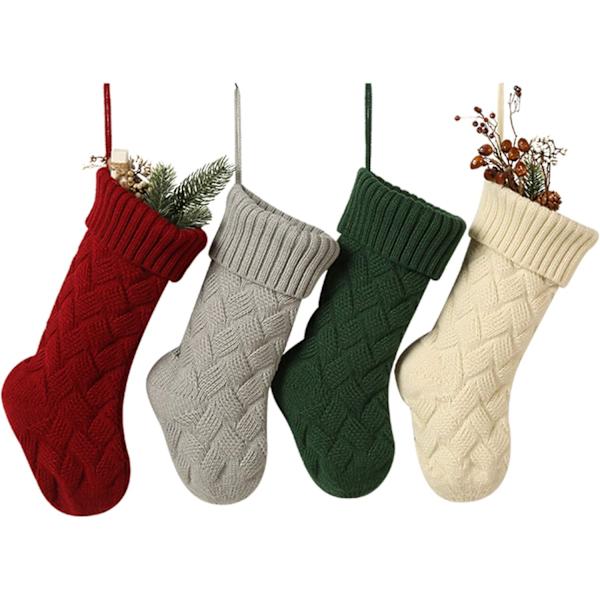 4-pack Kabelstickade Julstrumpor Klassiska Dekorationer Present 2