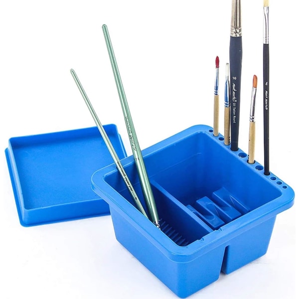 Rensespand til malerpensel Multifunktionel kunstpenholder Plastbørste-rengøringsboks med 12-hullers børsteholder og låg