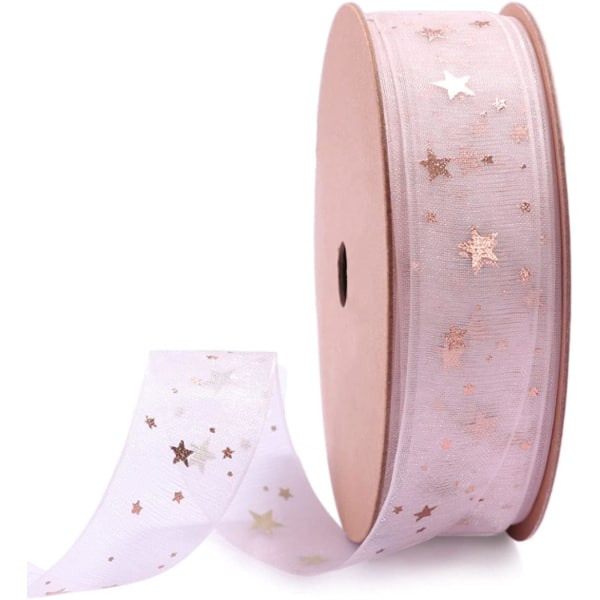 Rosa - 1 st, 19mm Stars Sheer Christmas Snow Sheer Ribbon - 19mm