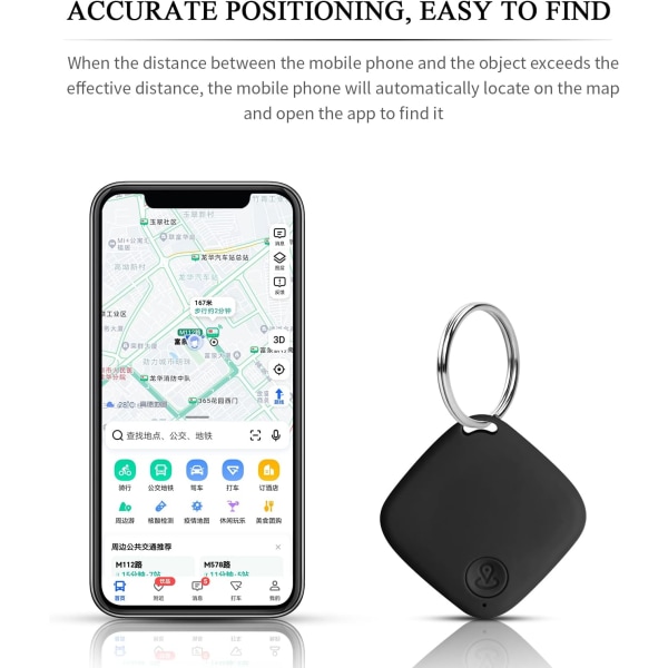 Katt Finder Mini Bluetooth-objektsökare, Anti-Lost Android-nyckelsökare Objektsökare med nyckelringssökare för att hitta nycklar, 15 m räckvidd (svart)