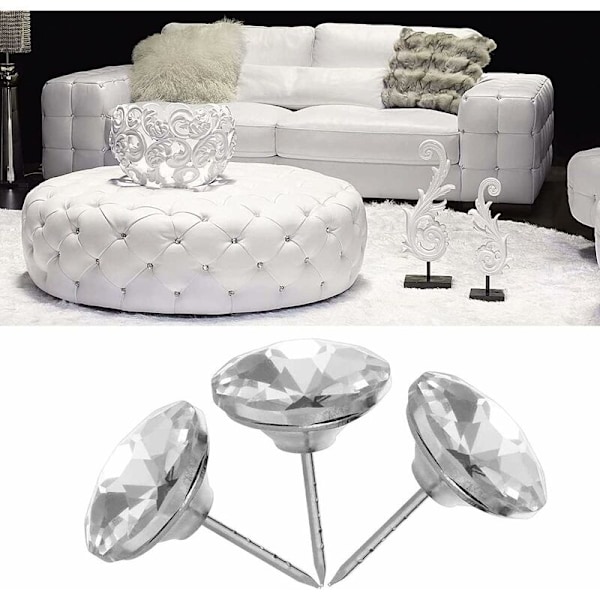 Set med 60 dekorativa kristallspikar 20mm (30st) 25mm (30st) möbelspikar 2 stilar möbelspikar för soffa, sänggavel, väggdekoration