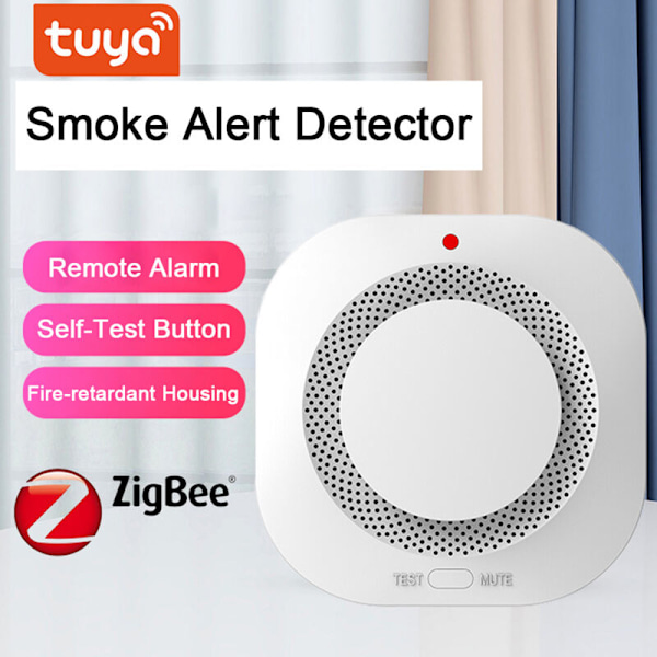 Tuya ZigBee trådlös smart rökdetektor, 360° induktionsrökdetektor, ljud- och ljuslarm, SMS-avisering, varning för lågt batteri, Mob