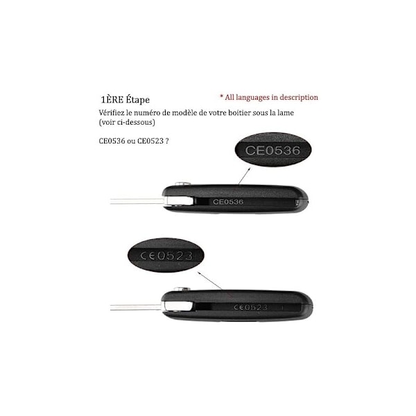 (2 knapper, CE0536) 2 CE0536 CE0536 foldbar klapnøgle skal kompatibel nøgle til Peugeot 207 307 308 407 408 3008 5008 Citroen C2 C3 C4 C5 C6 C8