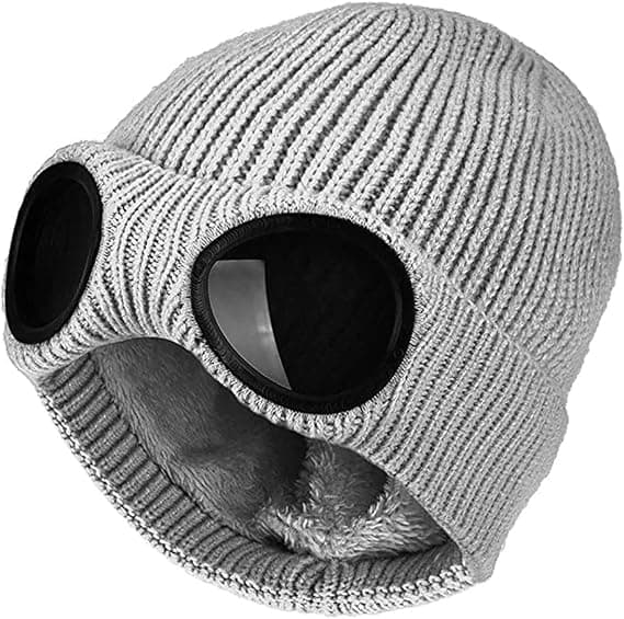 Unisex Goggle Beanie Strikkede Vinter Chunky Beanie Hat(grå)