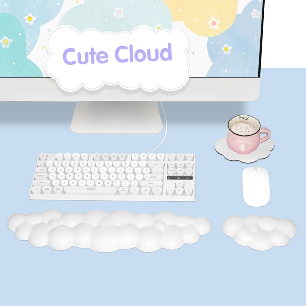 Skrivebordscomputer Cloud Keyboard Håndledsstøtte Håndledsstøtte Blød Overflade Anti-Slip Memory Foam Håndledsstøtte Kontor Keyboard Håndledsstøtte (Sæt med 2)