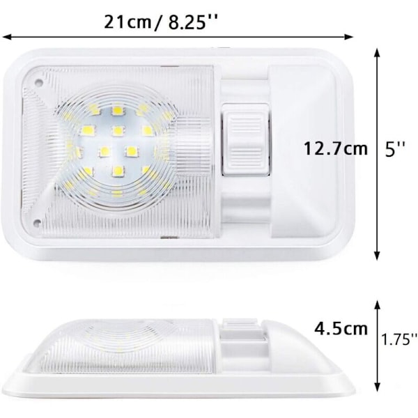 12 V LED-kattovalaisin matkailuautoon, 280 LM, sisävalaisin asuntovaunuun, matkailuautoon kytkimellä (2 kpl)