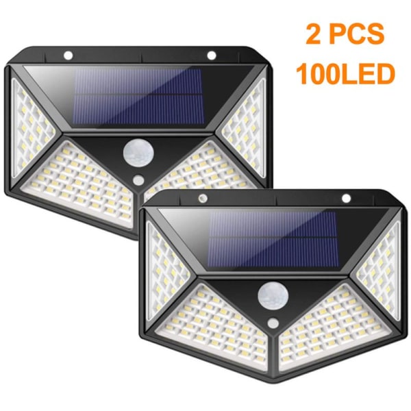 Solcellslampa utomhus 100 LED 270o Rörelsesensor Säkerhet Solcells vägglampa (2-pack)