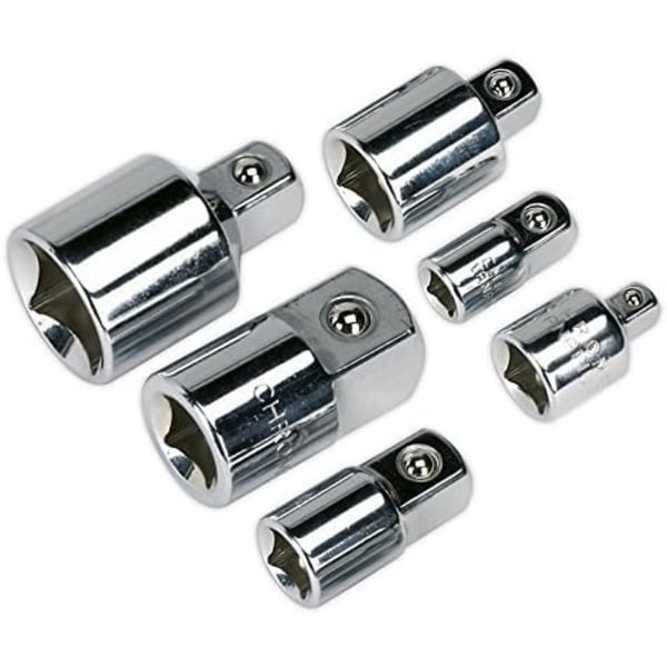 6-delad adapter- och reduceringssats för hylsor, 1/4\", 1/4\", 3/8\", 1/2\" spärrskaft/hylsnyckelsats/förlängningskonverteringssats, premium krom-vanadinstål, spegelpolerad