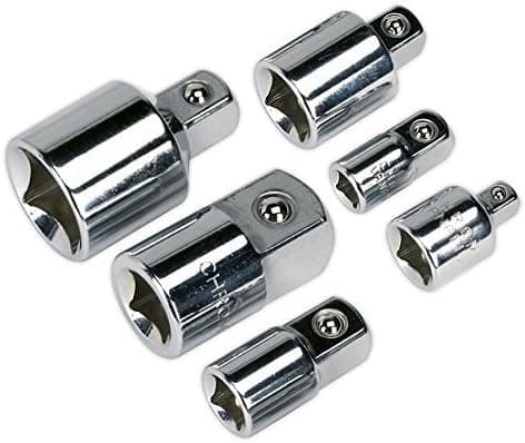 6-delt adapter- og reduktionssæt til stikdåser, 1/4\", 1/4\", 3/8\", 1/2\" Ratchet/Socket Kit/Extension Conversion Kit, Premium Chrome Vanadium Steel, Mirror Fi