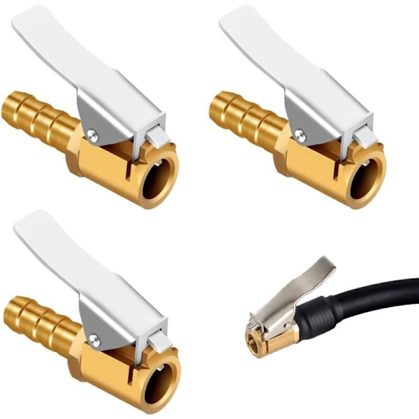 3 stycken mässingsmunstycke för uppblåsning, luftpumpklämma, ventilanslutning för uppblåsning, bilventilsadapter, för bil- eller lastbilsdäck, taggig, 8 mm