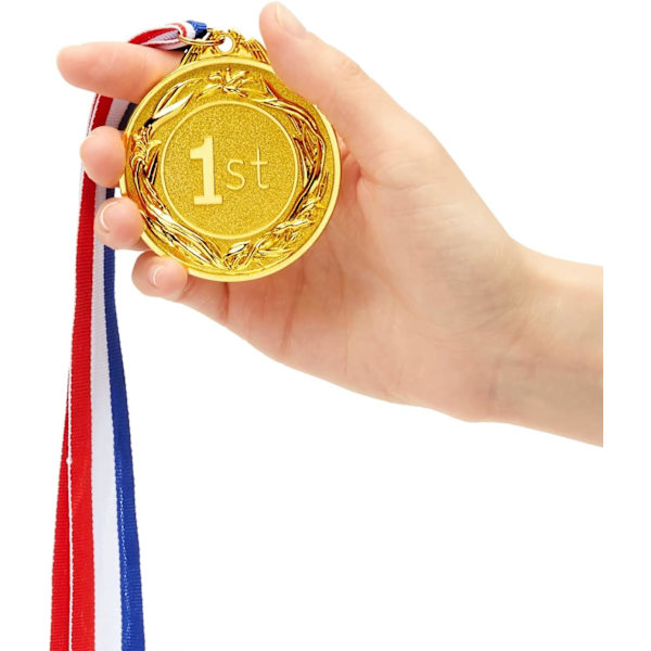 Vindermedaljer i guldmetal, sæt med 6 førstepræmie-olympiske medaljer til sport, konkurrence og fester, 6,4 cm i diameter