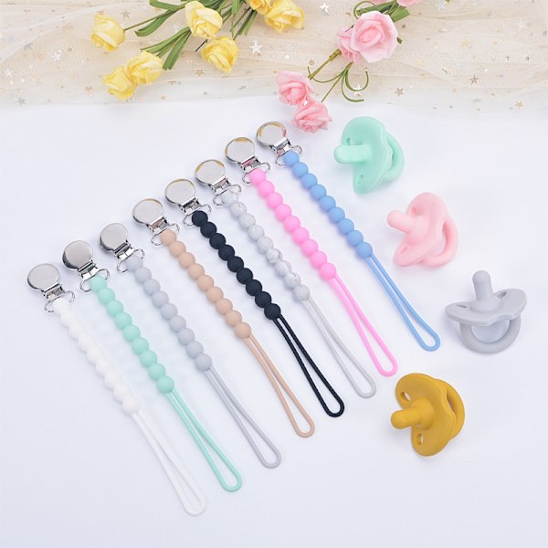 Bomullsnapphållare, 3-pack napphållare med spädbarnsnapphållare för att fästa napp på babykläder för babyshowerpresent (Grön+Grå+Rosa)