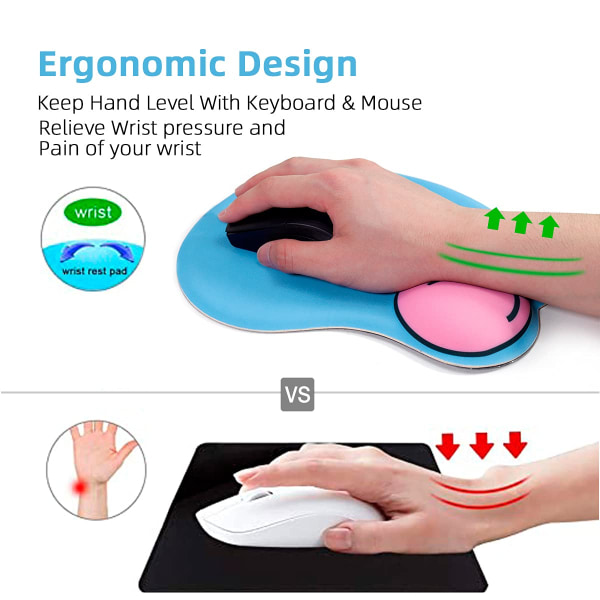 Soft 3D Silicone Mouse Pad with Wrist Guard, Waterproof Leather Mouse Pad, Cute Mouse Pad with Gel Wrist Rest, Office/Home Use, Dual Use, Blue Pink