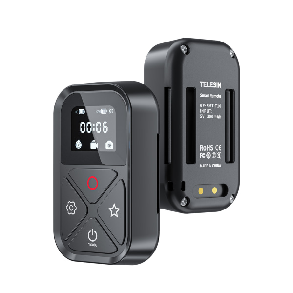 Smart trådlös Bluetooth-fjärrkontroll för gopro Hero 11/10/9/8/Max, vattentät fjärrkontroll för gopro Hero 11/10/19/8/Max, svart med LED-display