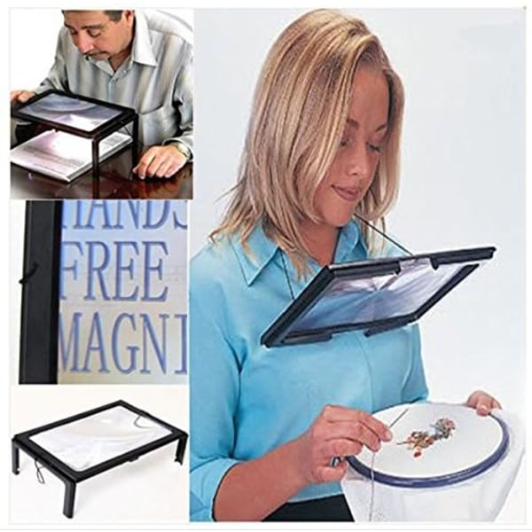 Led A4-side Large Hands Free Magnifier 3 X Reading Magnifier & Co