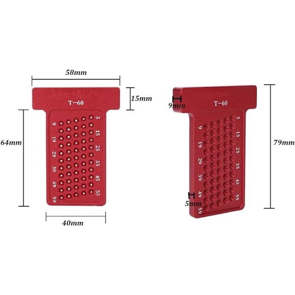T60 Aluminiumlegering T-Typ Rits, Precisionsmarkeringslinjal T-Formad Mätlinjal, T-Regel Mätverktyg, Träbearbetningslinjal (Röd)