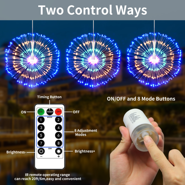 [2 Pakke] Batteridrevne Fyrverkeri Lysstrenger, 240 LED Gardinlys Hjemmedekor, 8 Lysstrenger Mønstre med Kobbertråd Fjernkontroll for Ch