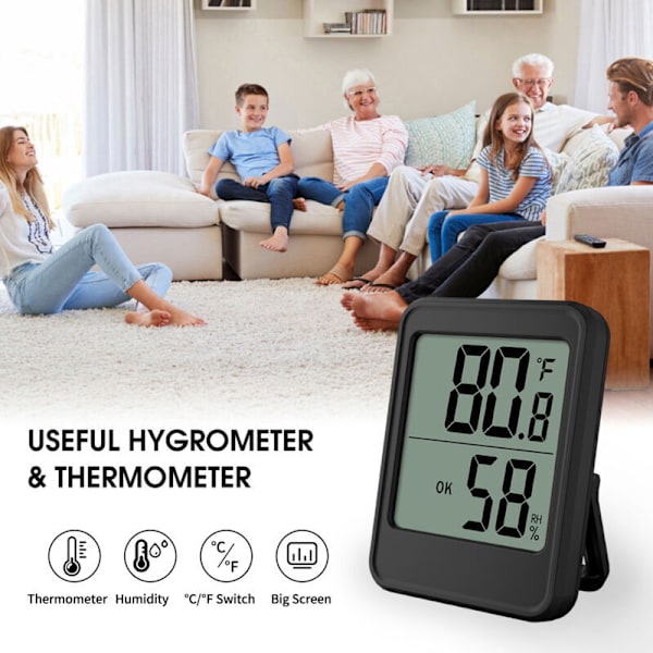 Inomhus Hygrometer Stor Skärm Skrivbordstermometer Magnetisk Väggtemperatur- och Fuktighetsmätare med Ställ för Hem, Växthus, Källare