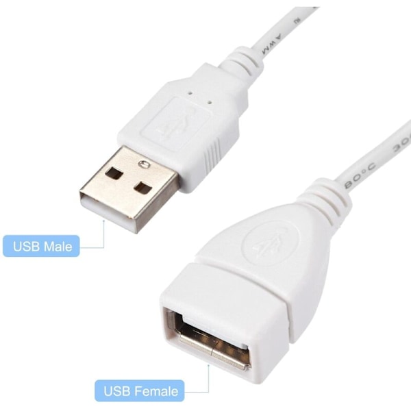 USB-kabel med På/Av-bryter USB Hann til Hunn Skjøteledning 1M Hvit for LED Skrivebordslampe LED-stripe