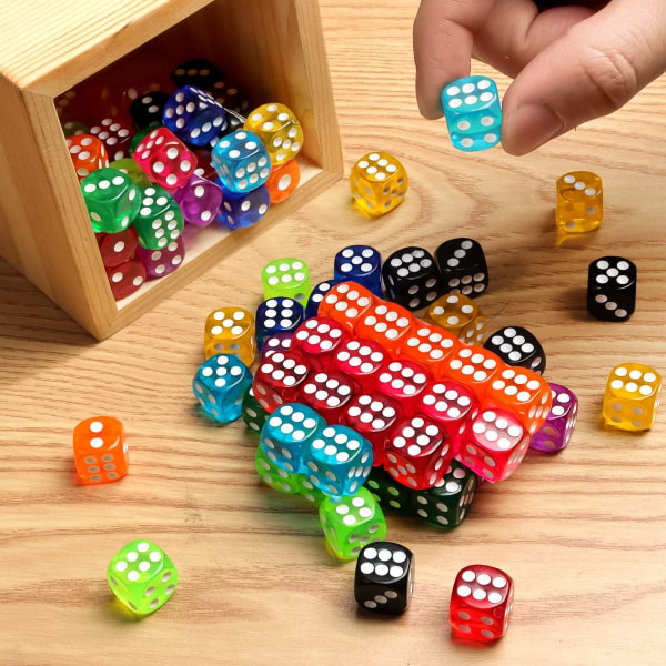 50 stycken färgade tärningar, 6-sidiga tärningar för brädspel, 14 mm bulk tärningar för matematiklärande, tärningar för klassrummet