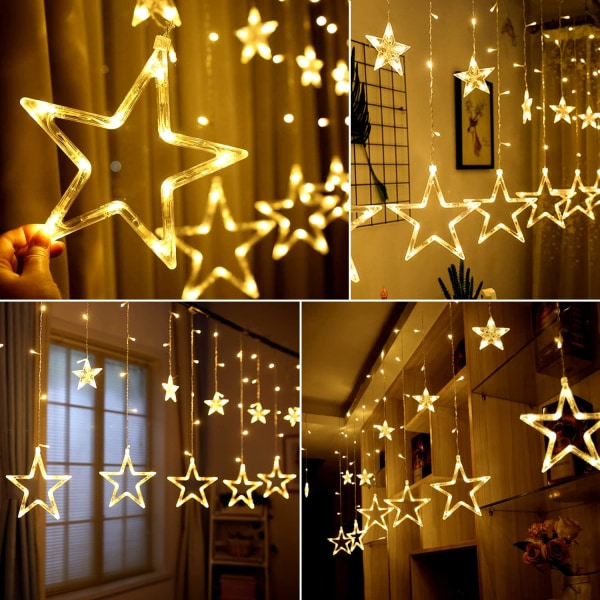 Stjernegardinlys Stjernevarm hvid julelys 20 meter Velegnet til indendørs og udendørs dekoration til fødselsdagsfest