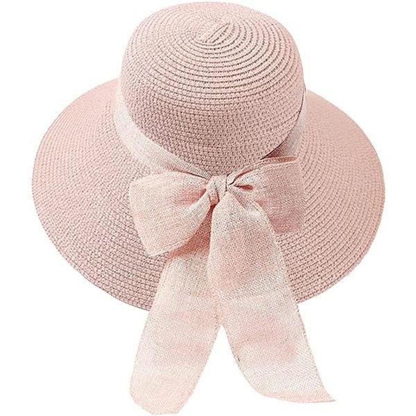 Pink - Dame UPF 50+ Bredskygget Halm Strand Solhat