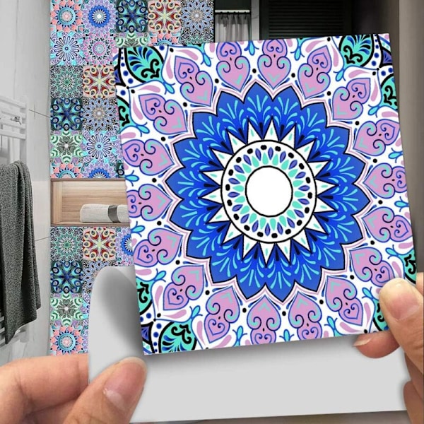 10 st Kakeldekaler Vattentäta PVC Självhäftande Väggdekor Badrum Kök Vägg Bohemisk Mosaikstil Dekaler för Badrum Kök Vägg DIY (20x20