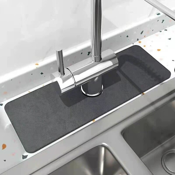 Stänkskydd (38x13,8cm) - Mörkgrå - Stänkskydd för Diskbänksblandare - 2-pack Superabsorberande Snabbtorkande Mattor - Diskbänksredskap