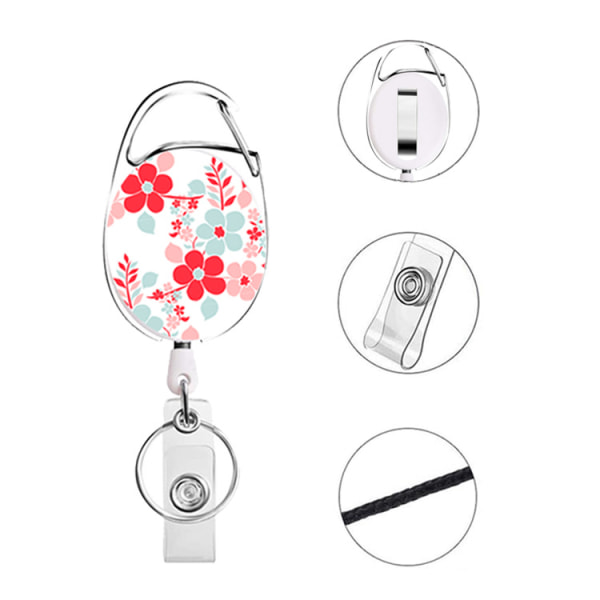 4 stk. Blomster Leopard Blad Akryl Patch Badge Reel med Tilbagekaldelig Klips, Studerende Gave, Tilbagekaldelig ID Badge Holder, Badge Holder