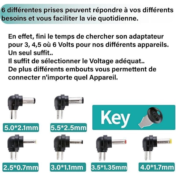 Universal sektoradapter 12W, strømtransformator 3V 4.5V 5V 6V 7.5V 9V og 12V DC 220V