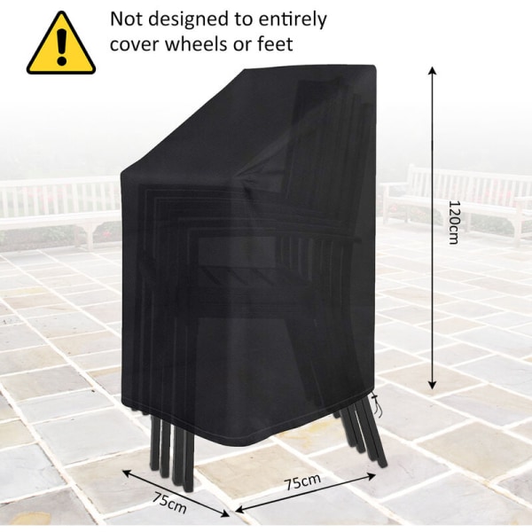 Garden Stacking Chair Cover Waterproof, Windproof, Heavy Duty 210D Oxford Cloth Material 75 x 75 x 120 cm (Black)