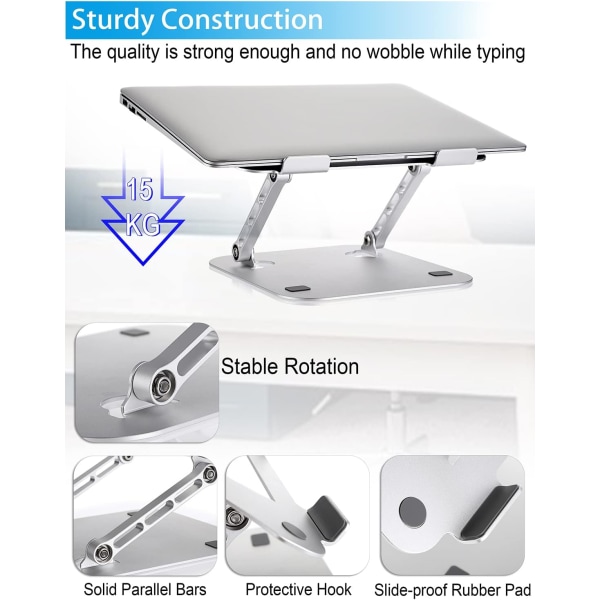 Bærbar computer stand, justerbar aluminiums bærbar computer stand, kompatibel med MacBook Air/Pro, Dell XPS, HP, Lenovo og flere 10-15,6 tommer bærbare computere