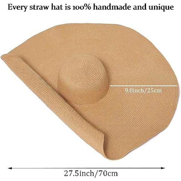 Kvinnors Oversized Strandhatt för Stranden, Fashion Stor Bred Brätte Solhatt - Handrullad Mjuk Solskydd Sommar Strandhatt -57 cm