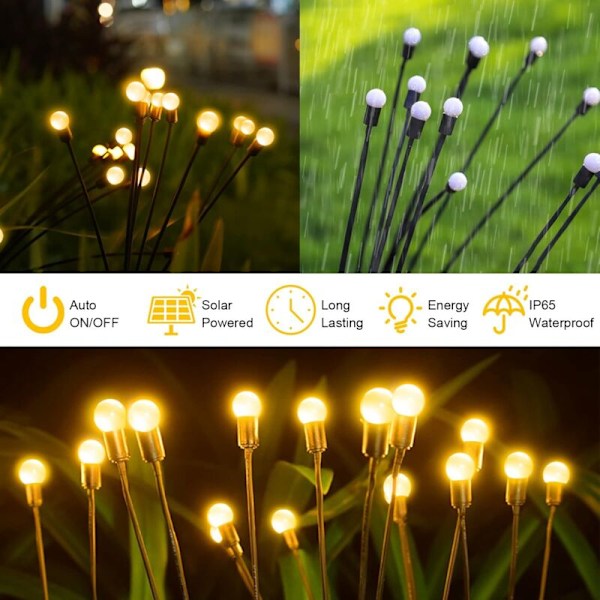 6-pak LED solcellehavelamper, Firefly solcellehavelamper, udendørs dekorative solcellelamper