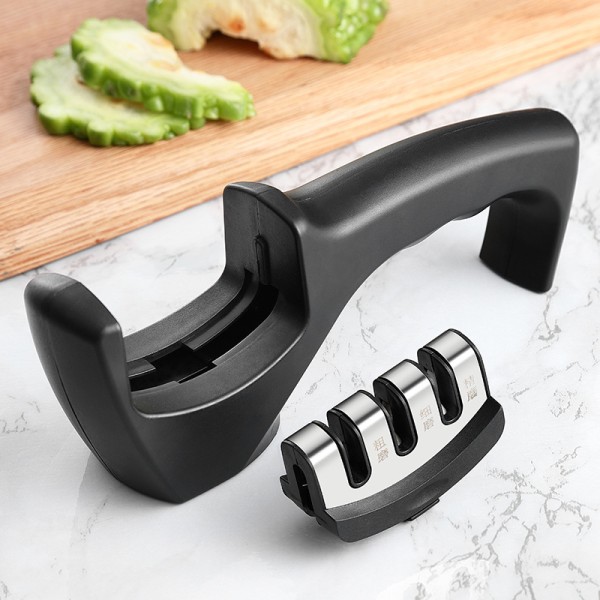 Smart Sharp 3-trinns sliper - for kjøkkenkniver - profesjonelt resultat/ergonomisk design - keramisk stein/wolframkarbid/diamant - svart/krom