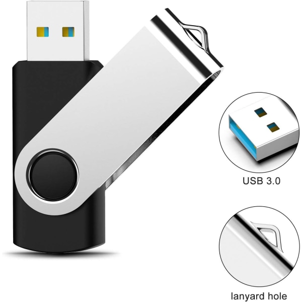 Flashdrev 64GB (Sort) 3.0 USB-drev USB-flashdrev Dataopbevaring Hastighed op til 80MB/s 64GB USB Intern lagring Zip-drev i let roterende nøgle