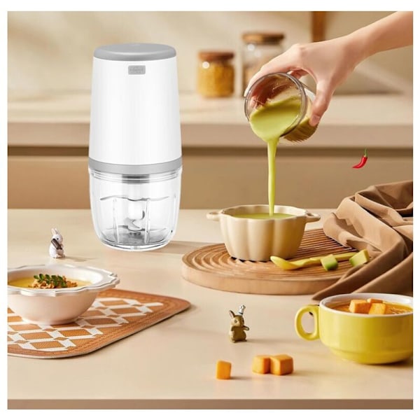 Mini blendere til baby, mini kulinarisk robot, 300ml Bébé blender, mini elektrisk hakker, mini kulinarisk robot med USB-opladning, elektrisk blender til børn