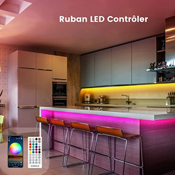 15m LED-remsa, 54 vattentäta lampor, LED-rum flerfärgad LED-remsa 5050 RGB LED-ljus, LED-remsa med fjärrkontroll, Bluetooth-app för att styra LED
